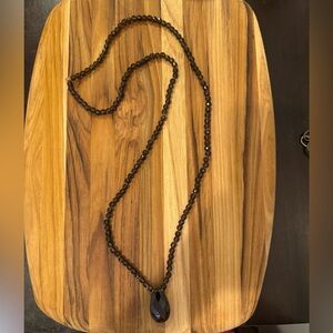 Shiny Rich Brown Beaded Necklace with Teardrop Pendant